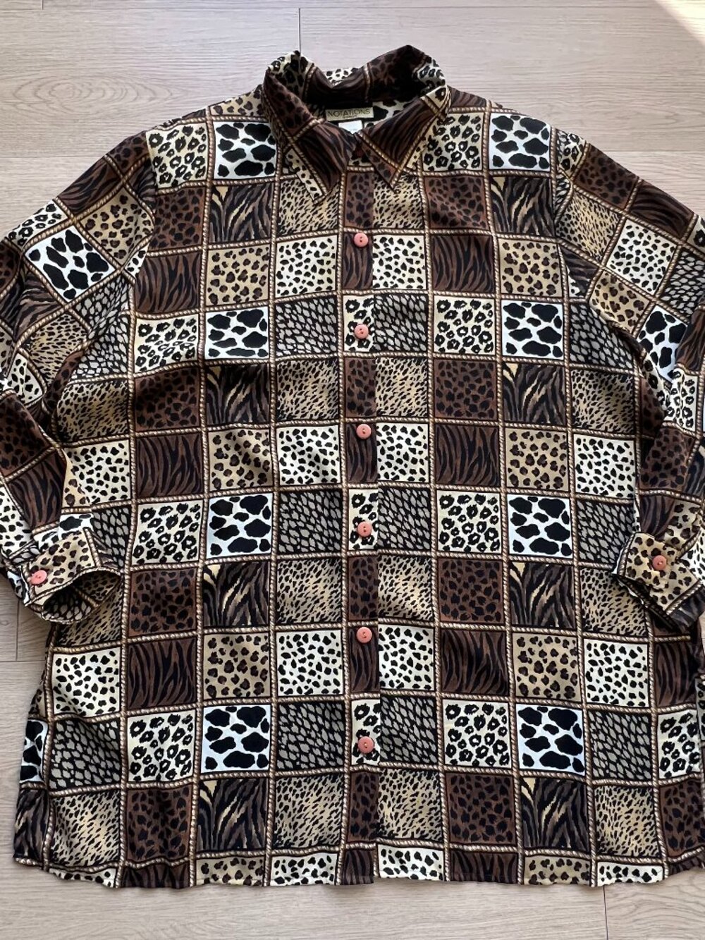 Notations Mixed Animal Print Button Up Blouse